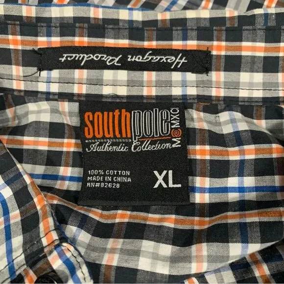 SOUTHPOLE Hexagon Product Long Sleeve Plaid Button Down Shirt Men's XL #732 - Picture 7 of 9